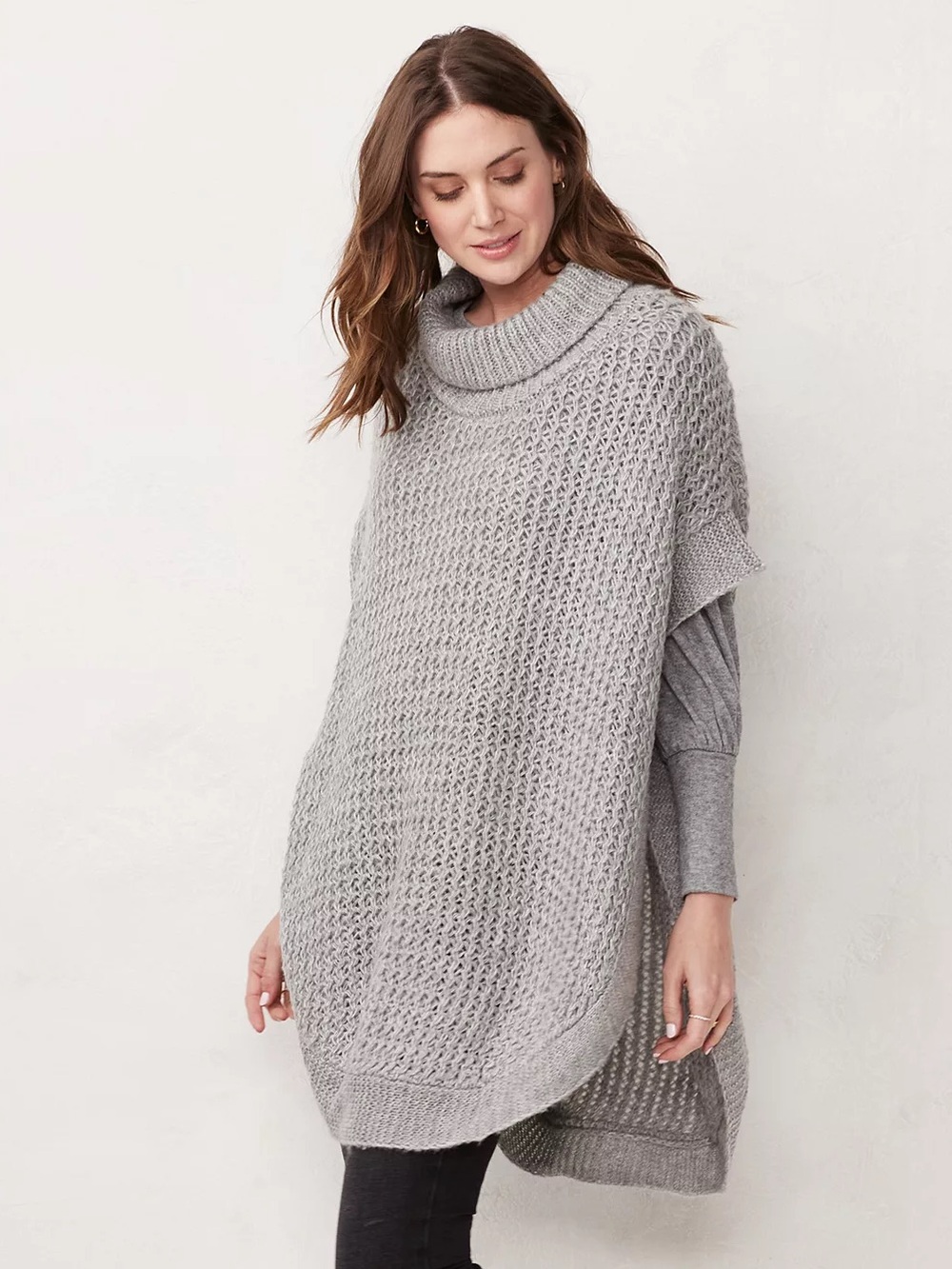 Lauren Conrad Cowl Turtleneck Shortsleeve Chunky Knit Pullover Sweater Poncho